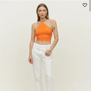 Reformation orange knit halter top in Small. Never worn. Includes original tag.